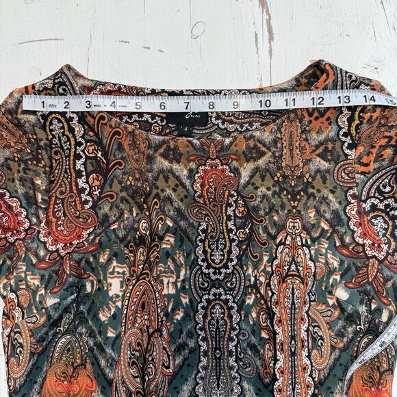 Beige ECI Sheath Dress 4 Paisley Scuba Knit Midi Pencil Fall Career Office - Picture 5 of 11